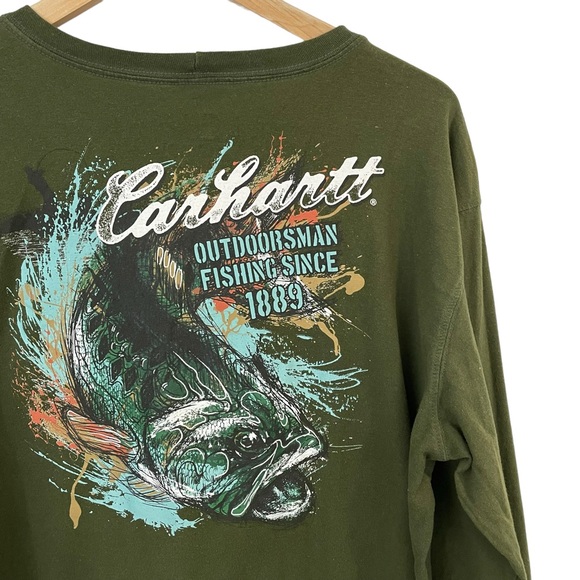 Carhartt Other - Carhartt Long Sleeve Shirt Mens L Army Green Fishing Graphic Relaxed Outdoorsman